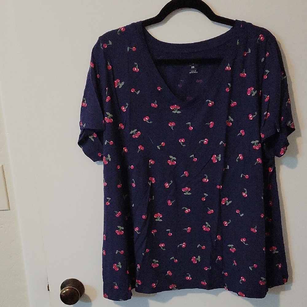 Dip Navy Cherry Patterned Women's Tee